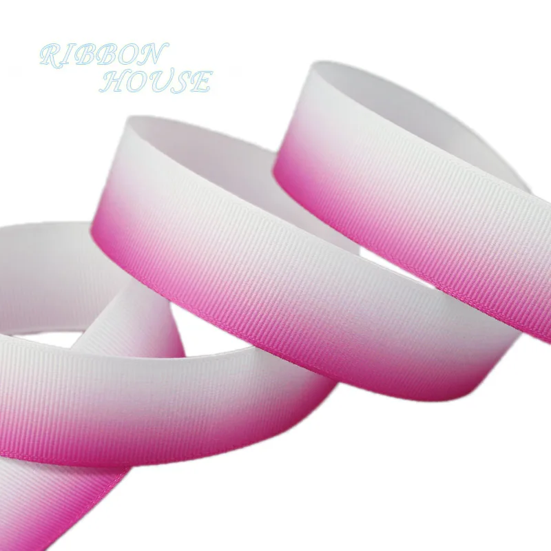Розово-красный 5 ярдов/партия) "(25 мм) градиент цвета радуги ленты grosgrain Webbings DIY украшения ленты оптом - Цвет: Розово-красный