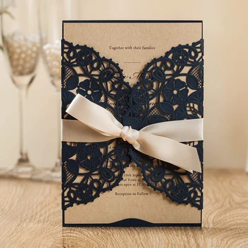 

WISHMADE 100PCS Laser Cut Wedding Invitations with Hollow Floral Invites Cards for Birthday Engagement Bridal Shower Customized