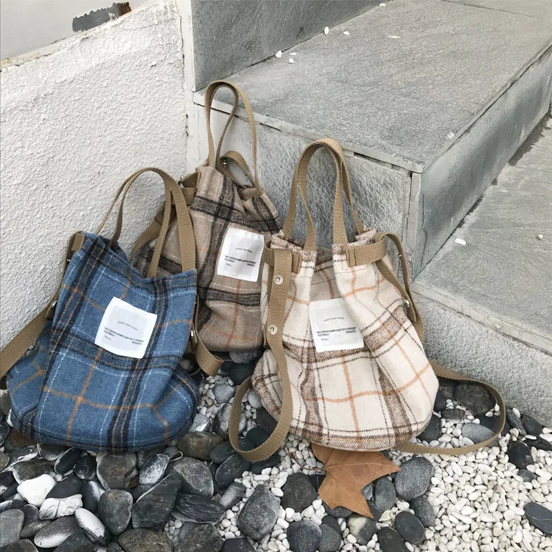 

Woolen Tartan Women Girl Handbag Cross Body Strap Messenger Bag 3 Colors CY0837