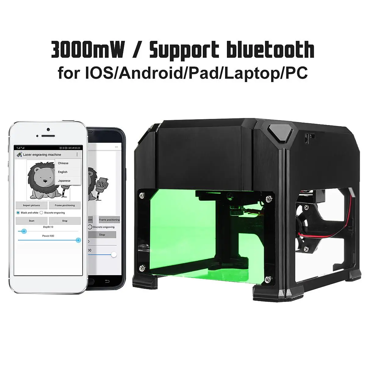 

New Upgrade 3000MW DIY Logo Mark Printer Cutter CNC Laser Carving Machine Compact Desktop bluetooth Laser Engraving Machine