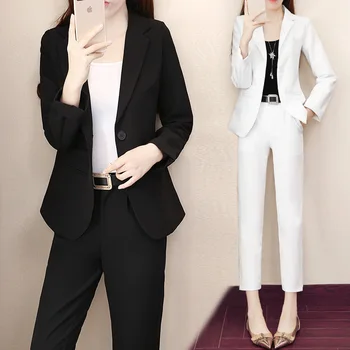 2 piece set women new white small suit fashion suit female temperament commute slim slimming two-piece autumn original 2 pieces set dress 2017 new autumn slim fashion temperament black lace dresses women