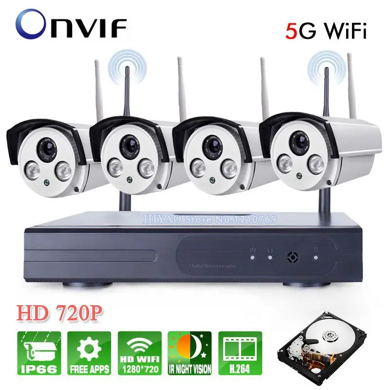 

4CH IR HD Home Security Wifi Wireless IP Camera System 720P CCTV SET Outdoor Wifi Cameras Video NVR Surveillance CCTV KIT