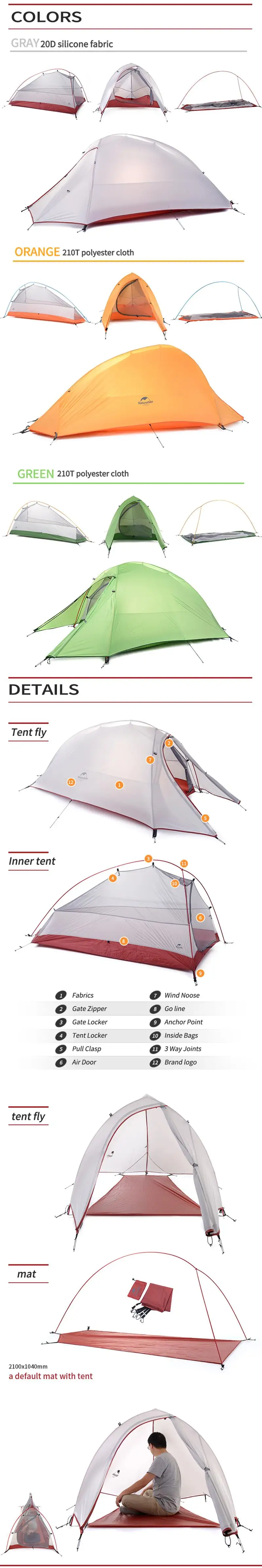 Naturehike CloudUp 20D/210T полиэстер сверхлегкий Тент Открытый Кемпинг путешествия палатка для 1 человека 4 сезона