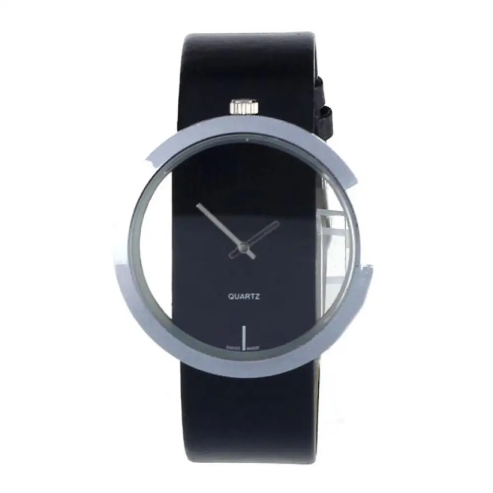 

Big Dial Transparent Hollow Ladies Watches Bracelets Simple Faux Leather Watches for Women Analog Quartz Watch women wristwatch