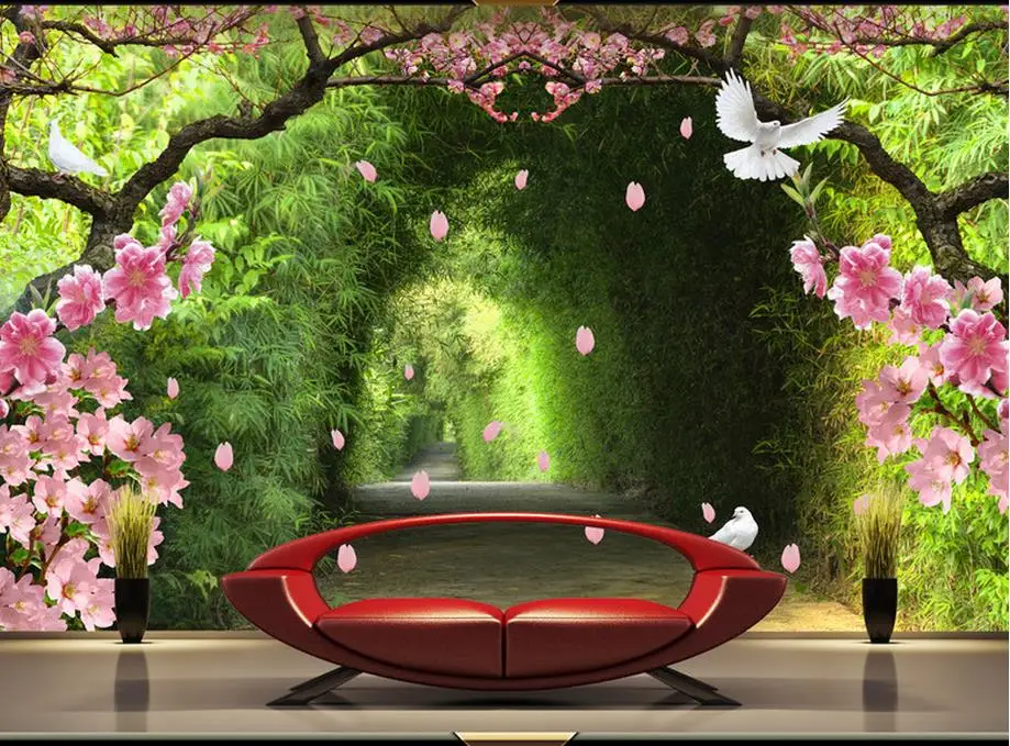 

customized 3d wall murals wallpapers for living room Peach fragrance of bamboo 3d photo wall murals 3d wallpapers for wall