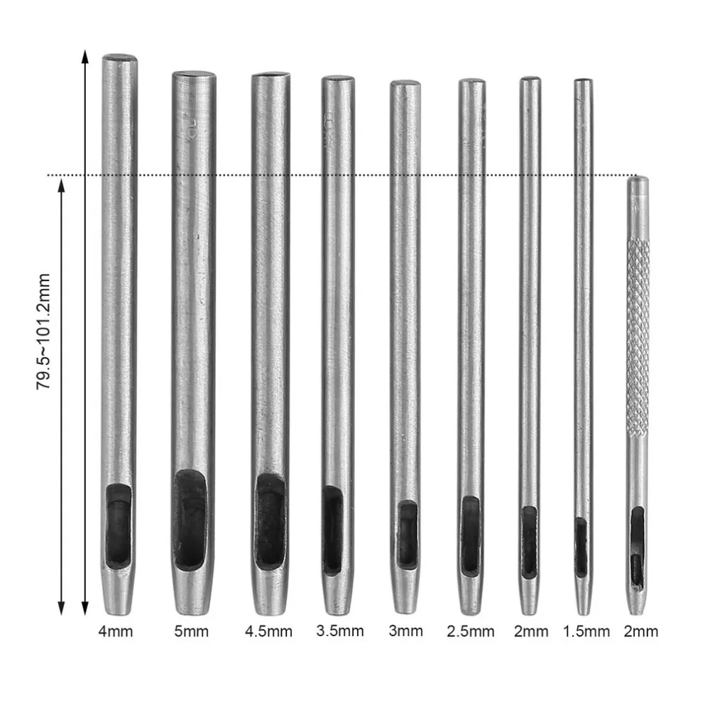 9 шт./компл. металлический кожаный инструмент кожаное отверстие Дырокол комплект для установки набор перфоратор ремень удар 1,5 мм-5 мм