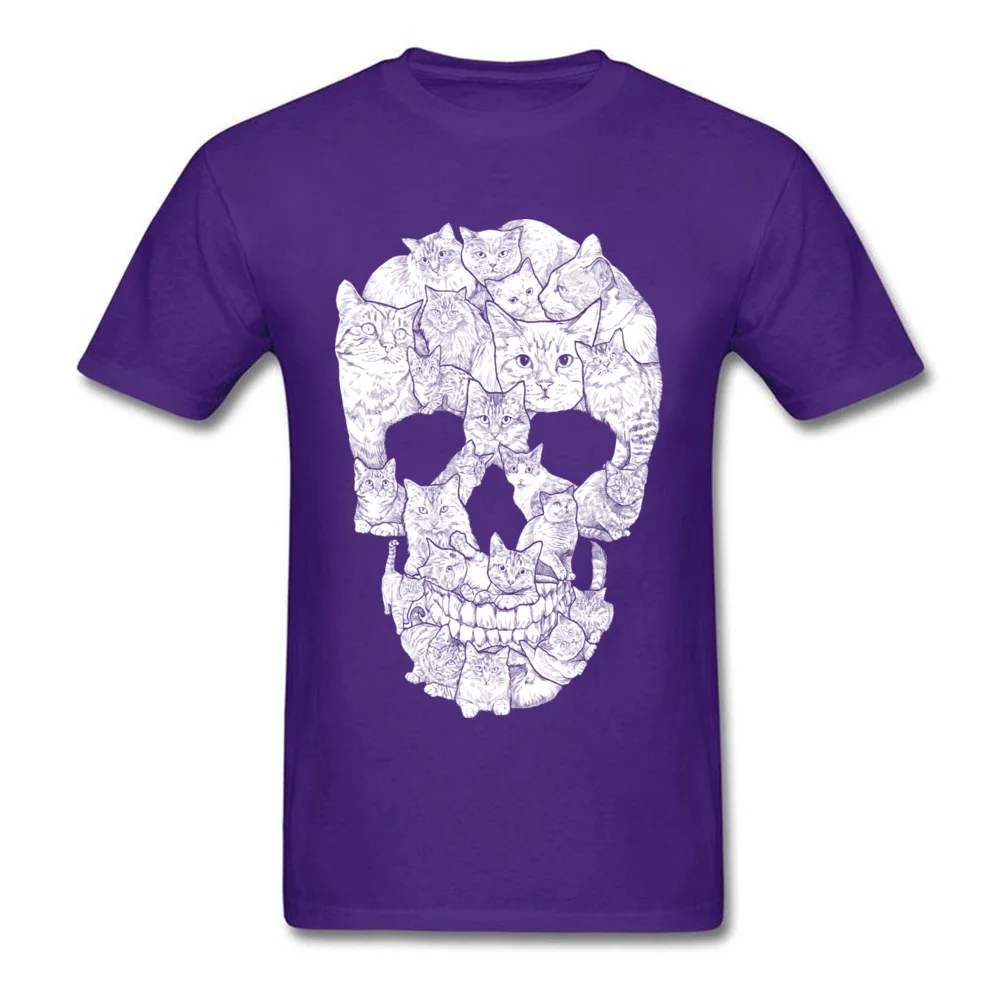 Sketchy Cat Skull NEW YEAR DAY 100% Cotton O Neck Tops Tees Short Sleeve Summer Tee Shirt Hip Hop Printing T Shirt Sketchy Cat Skull purple