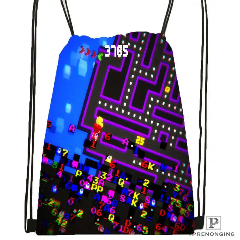 CustomPacman геймер Nerd Стиль Drawstring сумка-рюкзак милый рюкзак дети сумка(черный назад) 31x40 см#180531-02-58 - Цвет: Drawstring Backpack