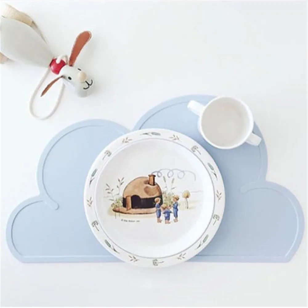 Children Silicone Cloud Shaped Placemat Dinnerware Table Mat Table Placemat Light Grey