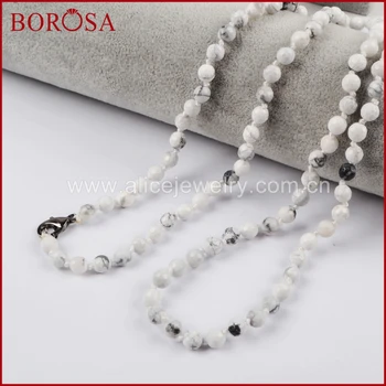 

BOROSA White Howlite Stone Faceted Beads Long Necklace,Handmade 30'' Drusy Druzy Necklace Gems for Women JT160
