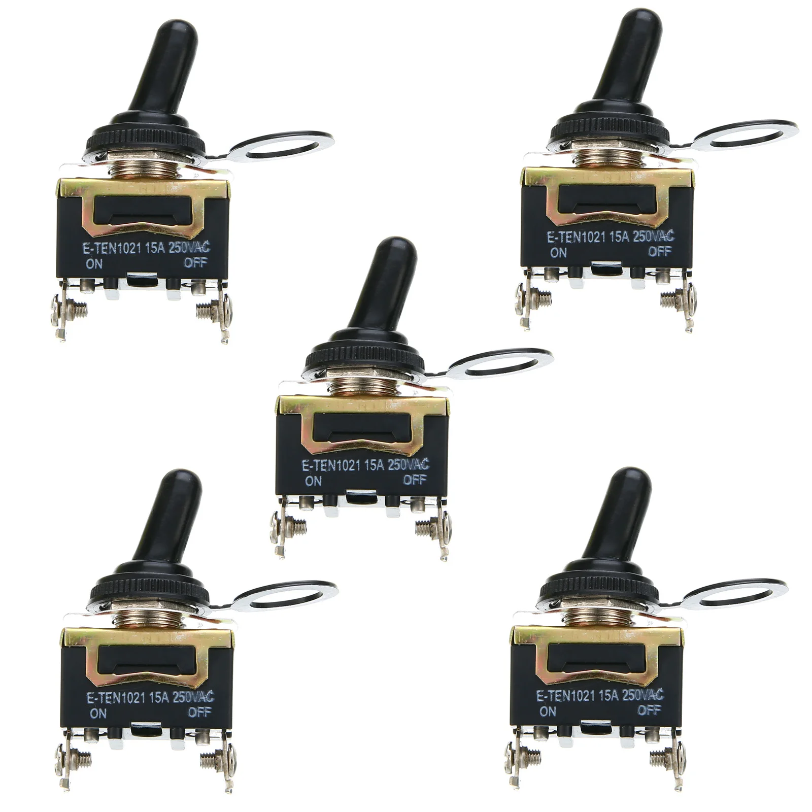 5Pcs/Set Heavy Duty Car Boat Rocker Toggle Switch 15A 250V 2Pin SPST ON/OFF Rocker Switches with Waterproof Boot