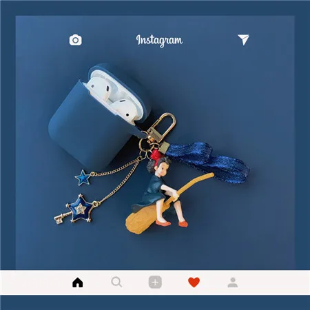 Мультяшная Девушка Силиконовый Bluetooth беспроводной Чехол для наушников Защитный чехол для Airpods для Apple Airpods зарядная коробка с брелоком - Цвет: dark blue