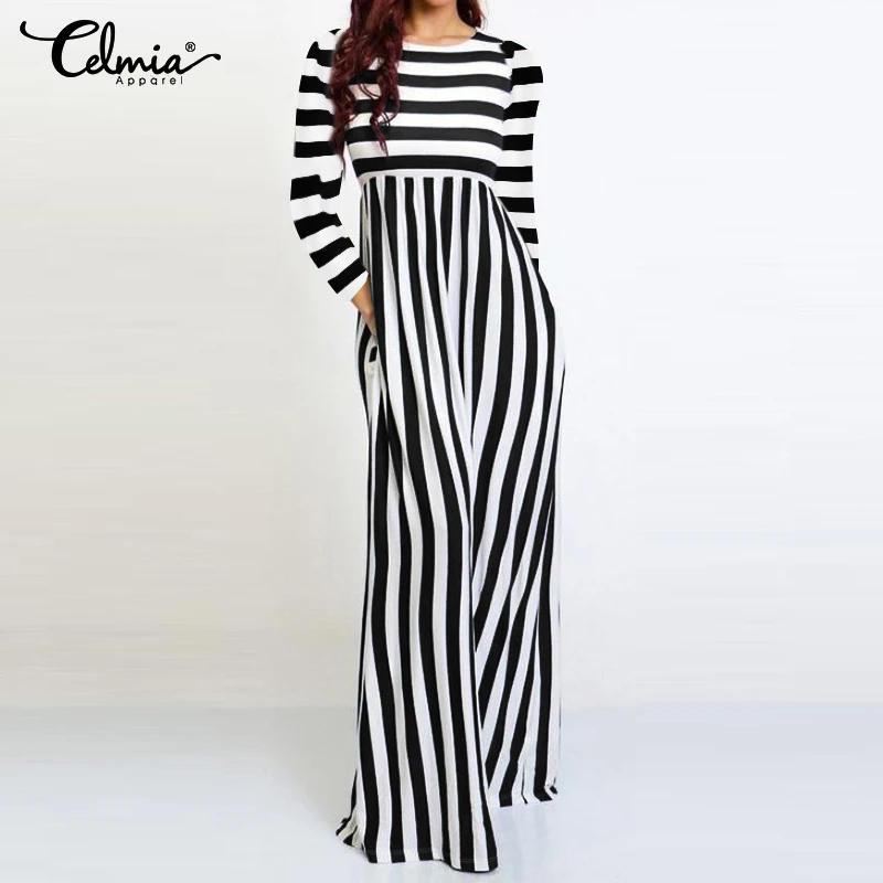 

Fashion Striped Rompers 2019 Celmia Women Jumpsuit Long Sleeve Wide Leg Pants Elegant Work Ladies Overalls Casual Pantalon S-5XL