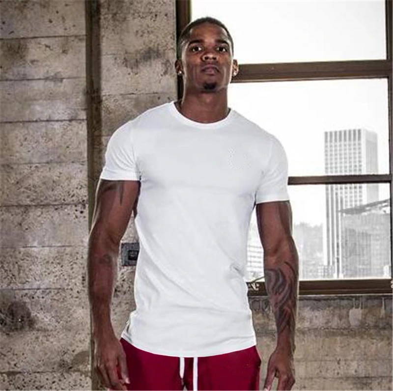 

High Quality Cotton Sport Shirt Men Cotton Mens Running T Shirt Solid Color Sportswear Fitness T Shirt Blank Slim fit Gym Tshirt