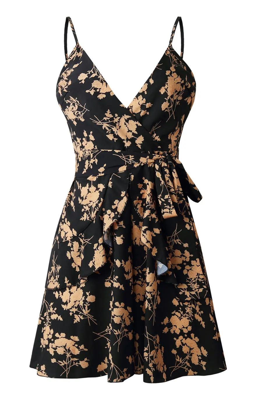 Gladiolus 2019 Women Summer Dress Sleeveless V Neck Floral Print Belt Tunic Mini Sexy Bohemian Dress Women Ruffle Beach Dresses  (30)