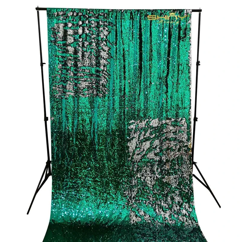 

2FTX8FT 5mm sequin Backdrop Curtain 2pcs, Green to Silver Mermaid Fish Scale Sequin Fabric Wedding Decoration-60X245CM-Y959