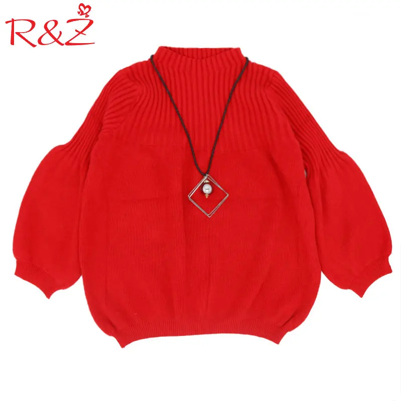 

R&Z 2018 Girls Sweater New Autumn and Winter Unique Sweater + Necklace 2 Pieces of Foam Sleeves Apparel Children's Clothing Red