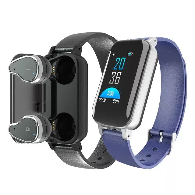 

Dual Bluetooth 5.0 Earphone B1 Smart Bracelet Heart Rate Blood Pressure Tracker Smart Watch Men For IOS Android Phone
