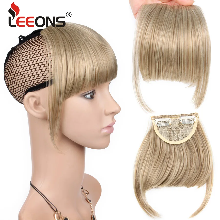Leeons Natural Blunt Bangs Clip-In Dark Light Brown Black Synthetic False Hair Fringe Pure Colors 6\