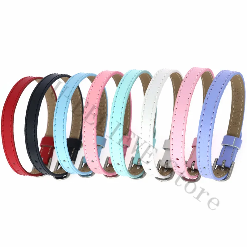 

50pcs 100pcs 8mm Genuine Real Leather Wristband Bracelet Fit 8mm Slide Charms Slide Letters Pet Collar Jewelry Making