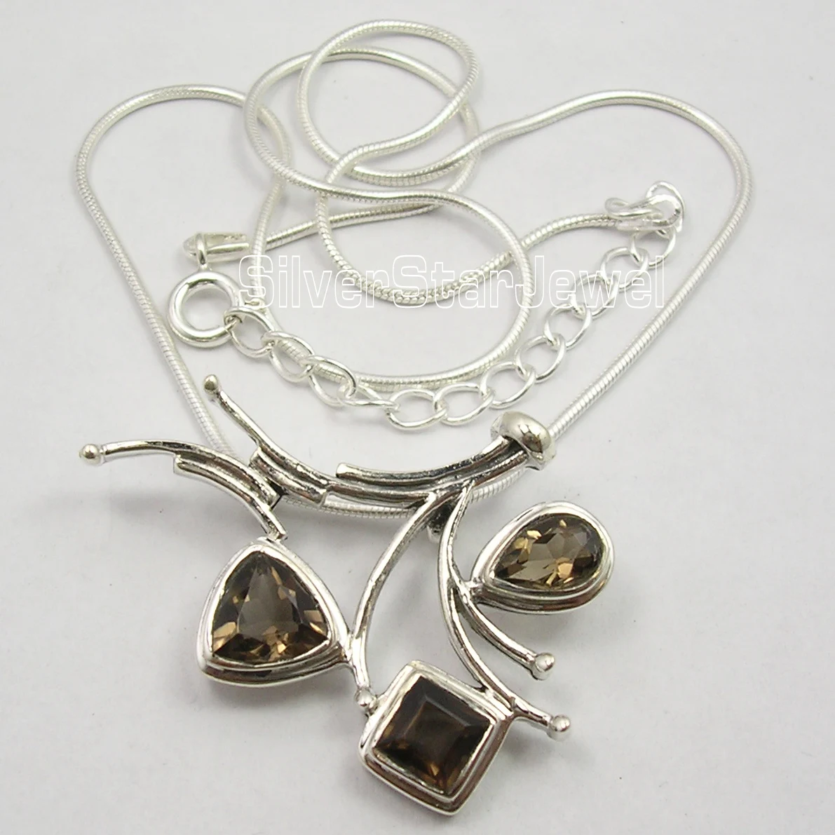 

Chanti International Pure Silver CUT BROWN SMOKY Quarts Necklace 18.5 " SEMI PRECIOUS Gem