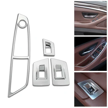 

beler 4Pcs Chrome Interior Door Window lift Adjust Switch Panel Trim cover for BMW 5 Series F10 520 525 530i 2011-2013 2014 2015