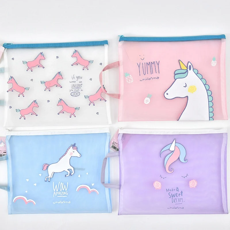 

Unicorn Sweet Colorful Grenadine Transparent A4 File Folder Document Filing Bag Stationery Bag For Students