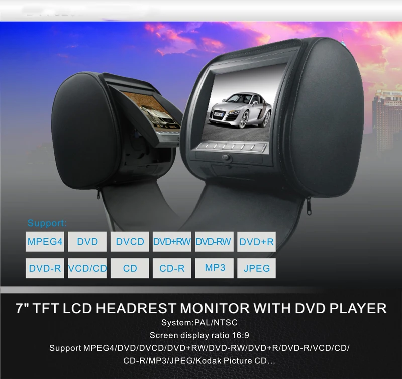 7 дюймовый монитор ТВ подголовник с застежка на молнии цифровой Экран с поддержкой USB, SD карт памяти, ИК/FM динамик с передатчиком игровой пульт Управление DVD плеер