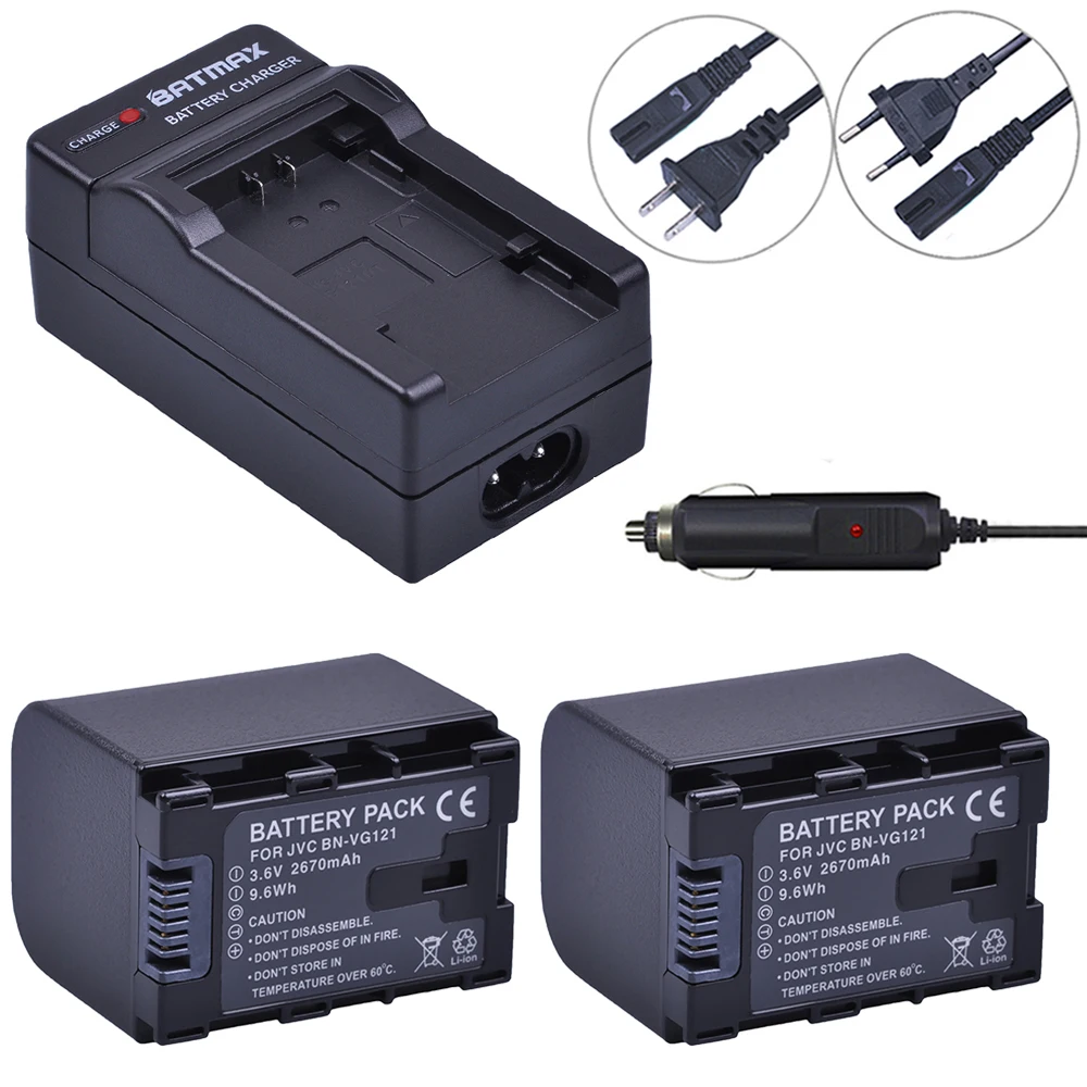 2Pcs 2670mAh BN VG121,VG121U,VG121US Battery + Wall Charger Kits for