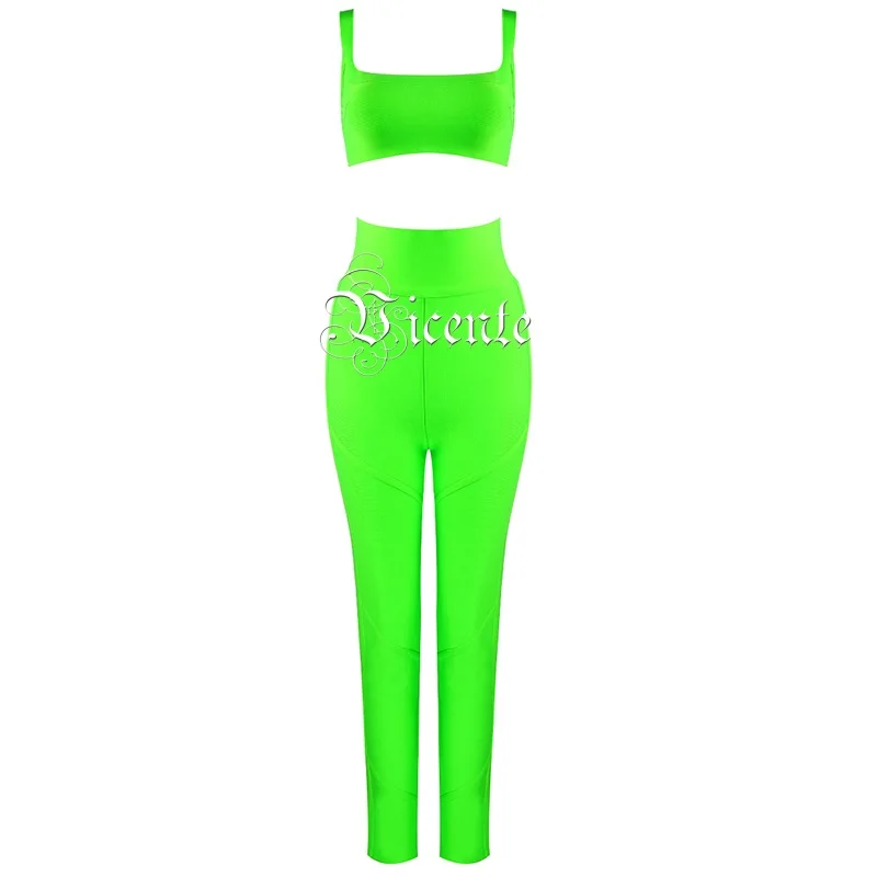 VC,, новинка, Модный комплект из двух предметов, Сексуальные вечерние бандажные топы и штаны для знаменитостей - Цвет: Neon Green