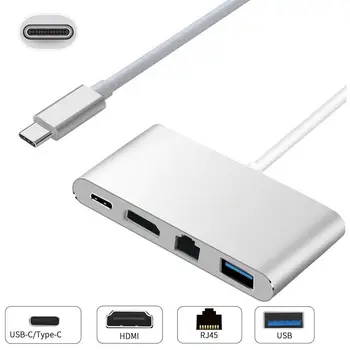 

4 in 1 USB 3.1 Type-c to HDMI Gigabit Ethernet RJ45 converter USB 3.0HUB USB-C splitter Adapter For MacBook HuaWei MateBook FS
