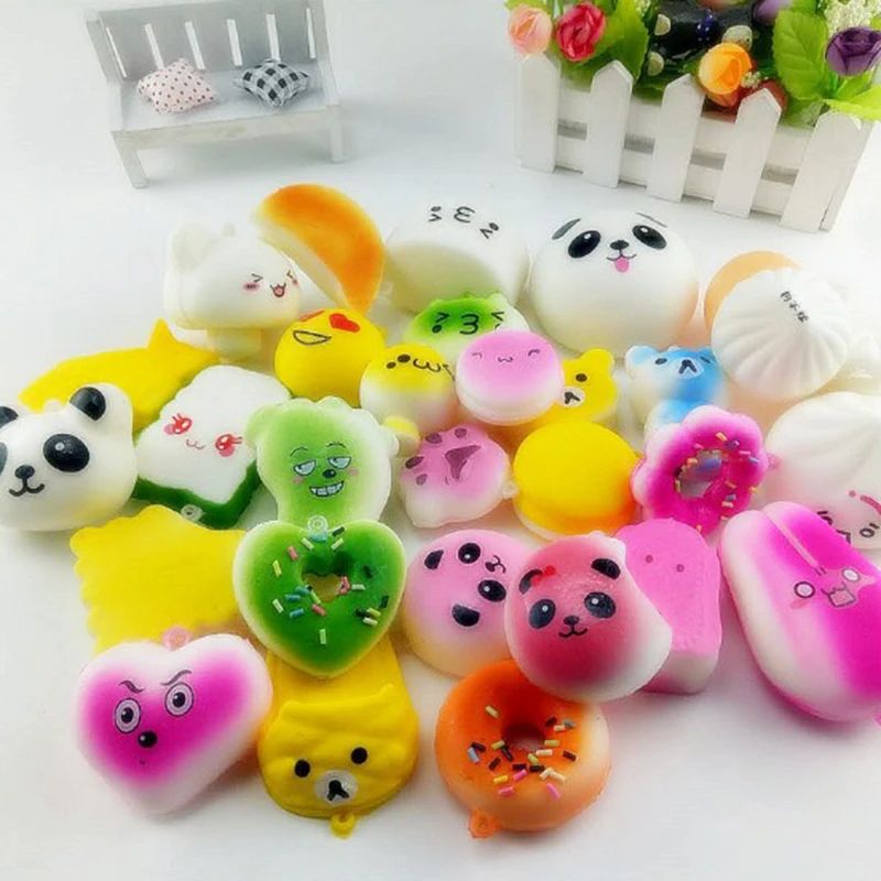 

20Pcs/Set Random Color Soft Squishy panda bread cake donut hamburger icecream squishy jumbo slow rising toys phone key pendant