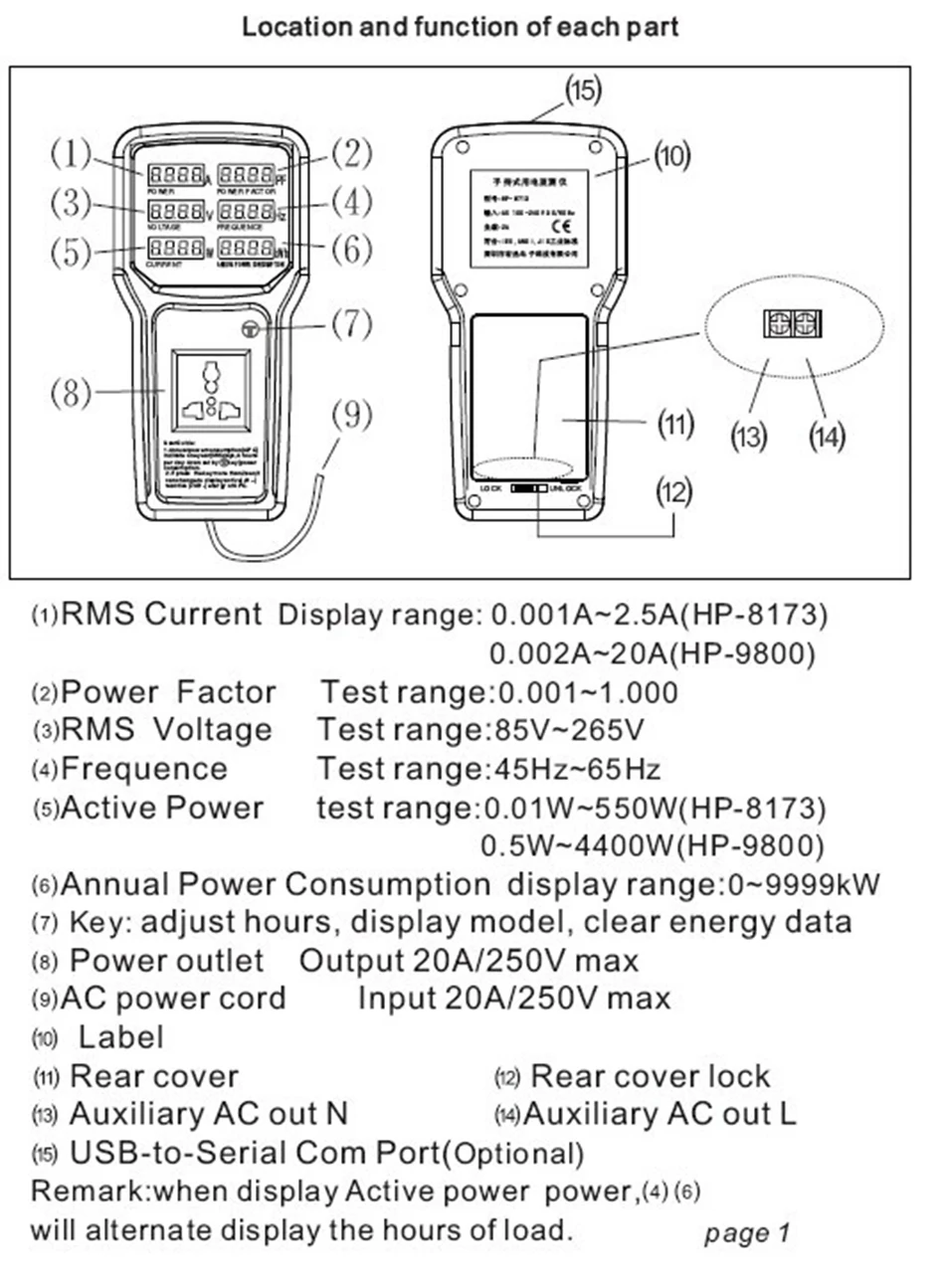 HP9800 USB Порты и разъёмы 4500 Вт 85V-110V-220V-265V AC 20A Электрический монитор СВЕТОДИОДНЫЙ свет тестер с розеткой ваттметр, анализатор