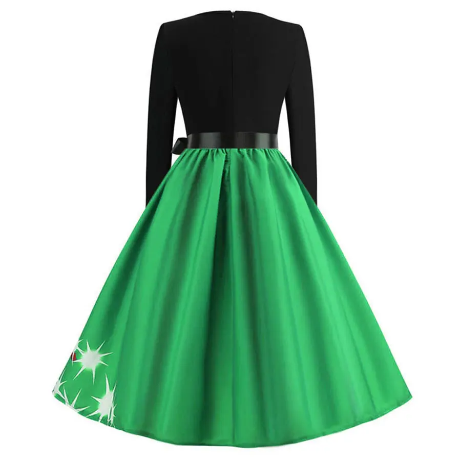 Gladiolus Christmas Print Summer Women Dress Belt Tunic Long Sleeve O-Neck 50s 60s Vintage Dress 2019 Party Ladies Dresses 2XL (18)