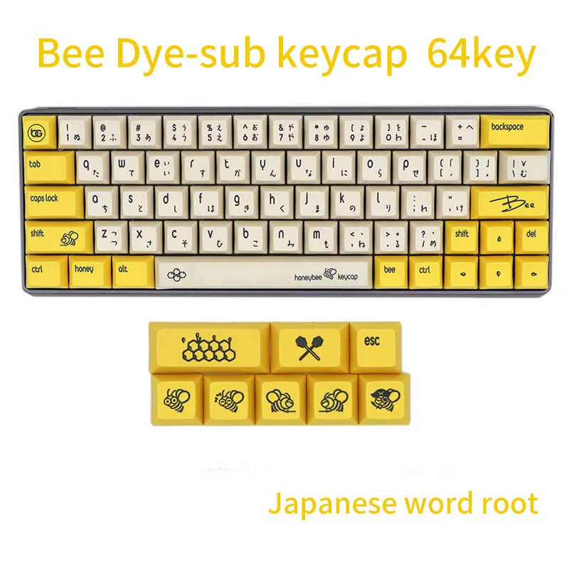 BGKC DSA Bee Тепловая Сублимация красителя для печати, PBT keycap для проводной USB механической клавиатуры Cherry MX switch keycaps - Цвет: 64 key-JP font