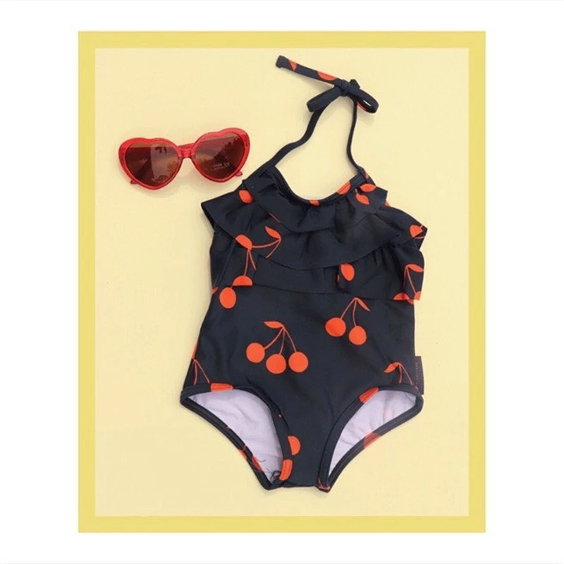 

2019 Kids Hawaii Clothes Tiny Cottons Summer Clothing Baby Girls Cherry Print Swimming Wear Tiny Cotton Girl Swimsuits Sling