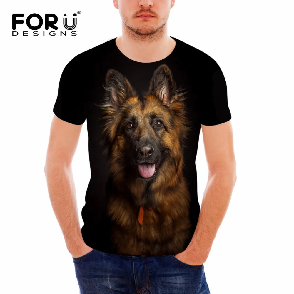 

FORUDESIGNS German Shepherd Dog Print T Shirts Men Summer O-Neck Top Tee Shirt Black Casual Breathable Short Sleeve Tshirt Male