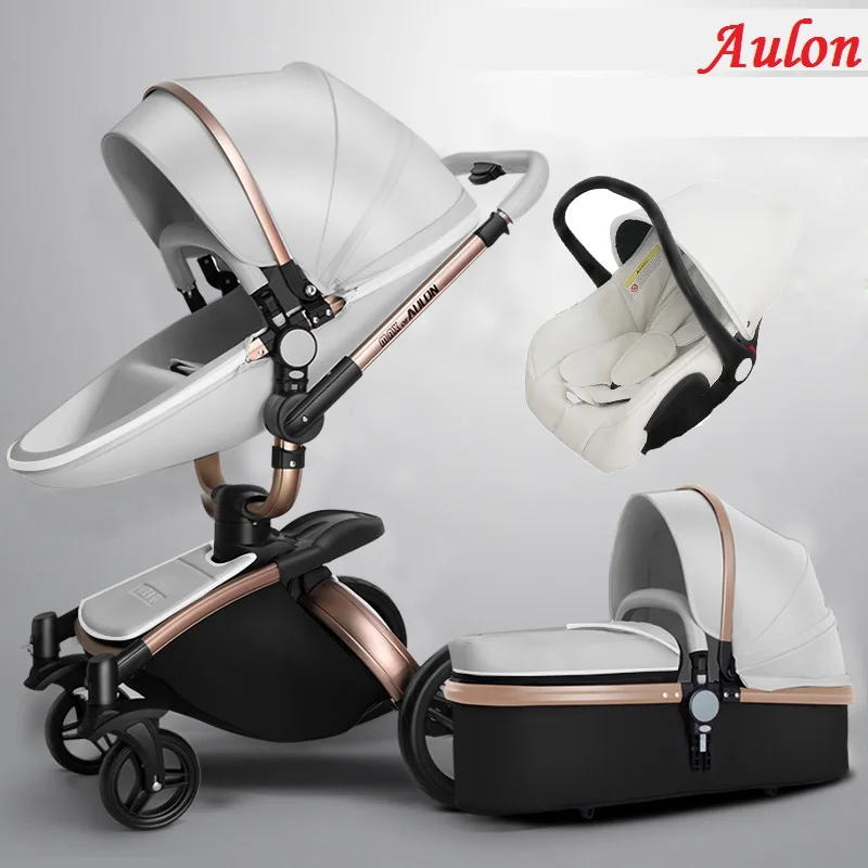 Aulon/Милая Роскошная детская коляска 3 в 1 высокая land-scape модная коляска европейский дизайн коляска на - Цвет: Aulon gray 3pcs