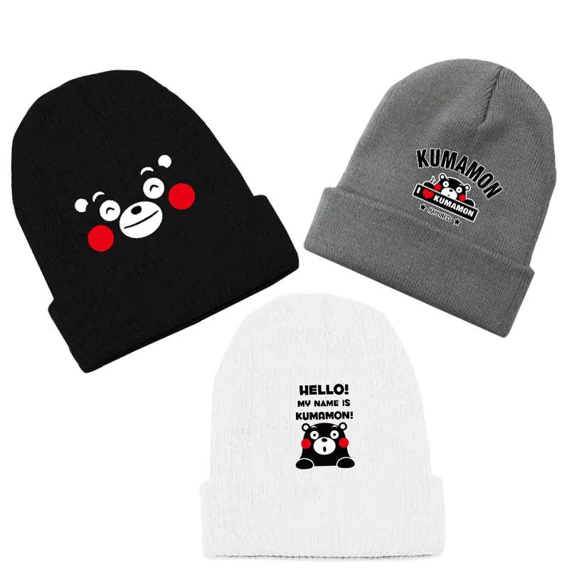 

Fashion Unisex Cute Cartoon Kumamon Kumamoto Printed Beanie Cotton Knitted Ski Skullies Cap Cosplay Hat Warm Girl Valentine Gift