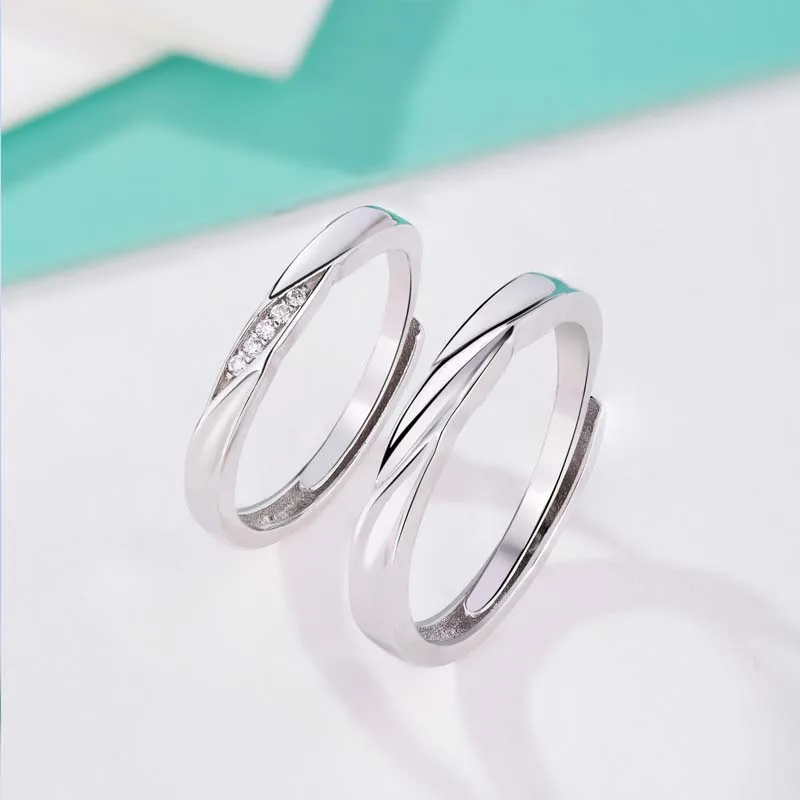 Genuine Real Pure Solid 925 Sterling Silver Couple Rings For Women Man Jewelry Cubic Zircon Female Male Lover Wedding Ring