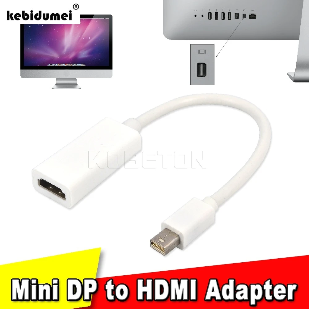 Kebidumei 1 шт. мини дисплейный порт для интерфейса Thunderbolt Дисплей Порт DP к HDMI Кабель-адаптер для Apple Mac Macbook Pro Air абсолютно