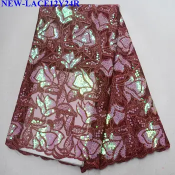 

Fashion French Tulle Lace Fabrics Wine Red Embroidered Net Lace Fabric embroidered Tulle Lace Fabric For Evening Dress BX-017