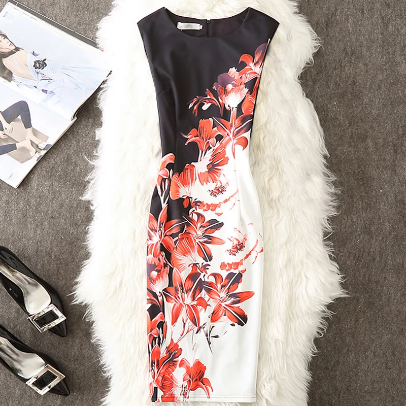 ALABIFU женское летнее платье, большие размеры 3XL 4XL, сексуальное винтажное элегантное цветочное вечернее платье, офисное облегающее платье-карандаш