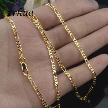 

ZRHUA 1pcs Wholesale Gold Silver Color Necklace Fashion Jewelry Accessories Chain 2mm Necklace Size 16 18 20 22 24 26 28 30''