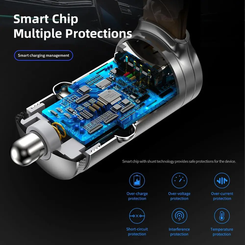 ROCK Mini USB Автомобильное зарядное устройство для Мобильный телефон QC 4 0 3 5 В/3A 30 Вт