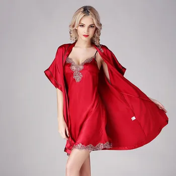

CEARPION New Brand Summer Bath Robe Set Sleepwear Bride&bridemaid Robe Casual Daily Kimono Bathrobe 2pcs Robe+nightie Nightwear