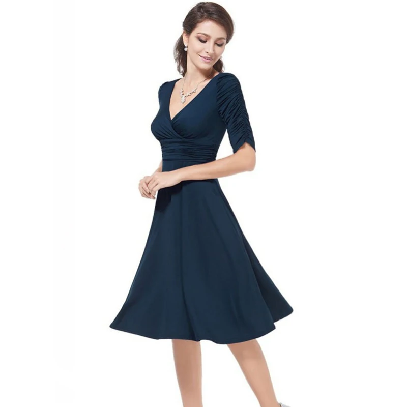 V neck a line dress knee length shirt