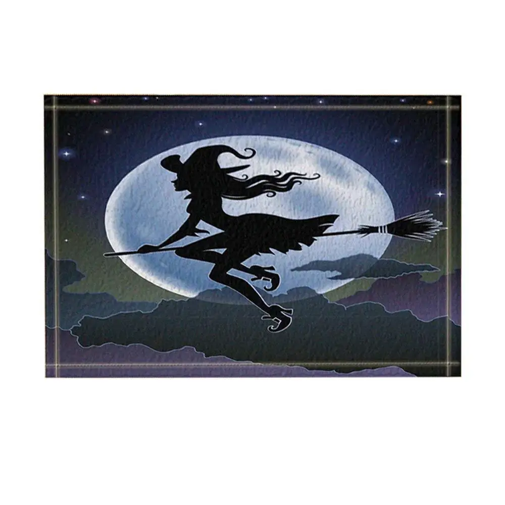 

Halloween Decor Witch Riding a Broom Against Full Moon Bath Rugs Non-Slip Doormat Floor Entryways Front Door Mat