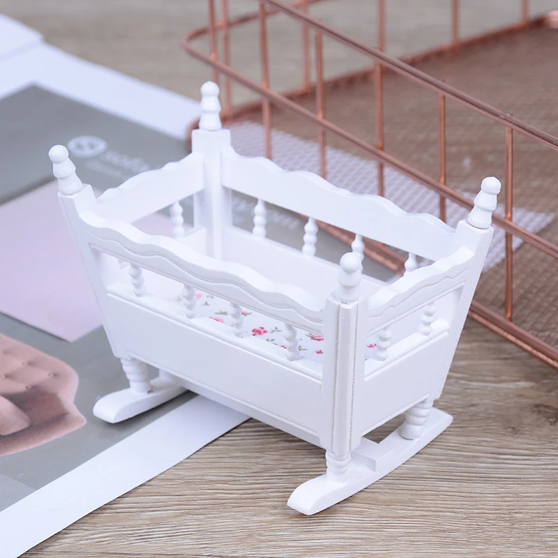 1:12 Кукольный дом Миниатюрный ручной работы современный белый деревянный мебель кроватка детская колыбель детская комната