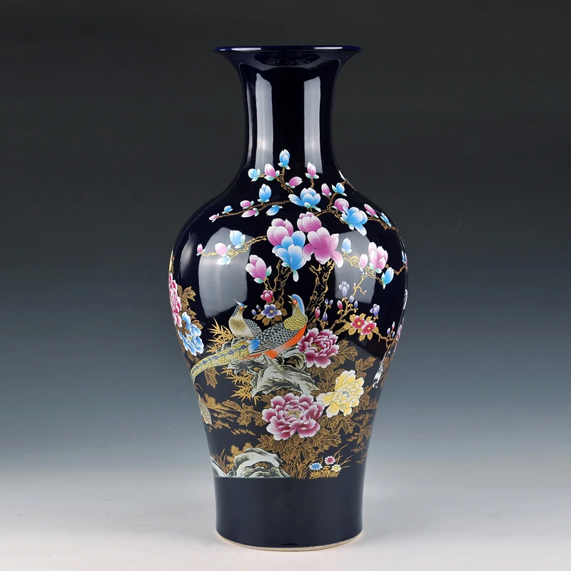 景徳鎮セラミック青牡丹花花瓶フランス語魚尾大中国風の装飾 Flower Vase Jingdezhen Ceramicslarge Vase Decor Aliexpress